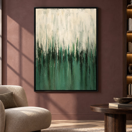 Emerald Green Abstract Canvas Art with Ivory Layers