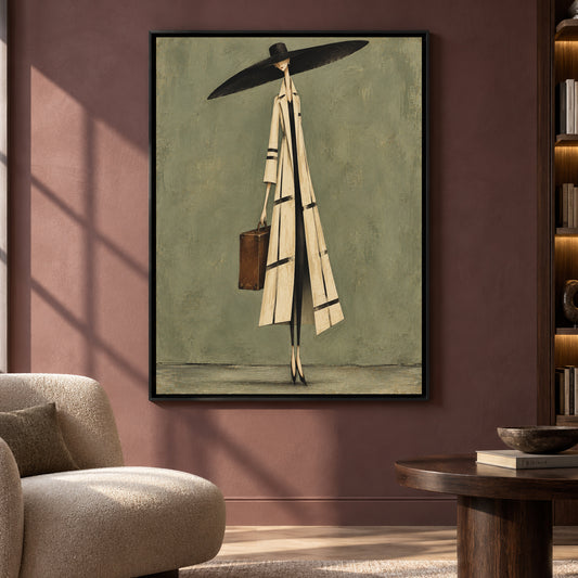 Elegant Fashion Woman Canvas Art with Sage Green Background