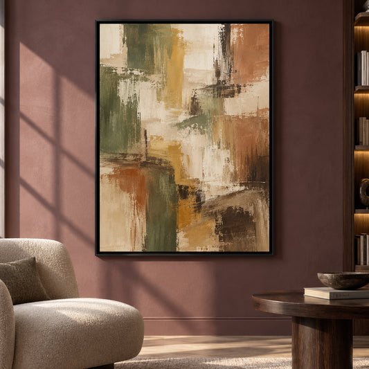 Earthy Olive Abstract Canvas Art for Warm Modern Interiors