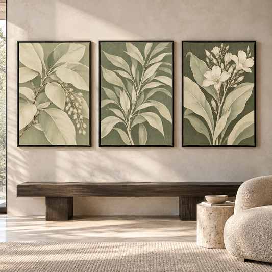 Sage Green Botanical Canvas Wall Art Set of 3