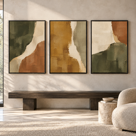 Earthy Organic Abstract Canvas Wall Art Set of 3