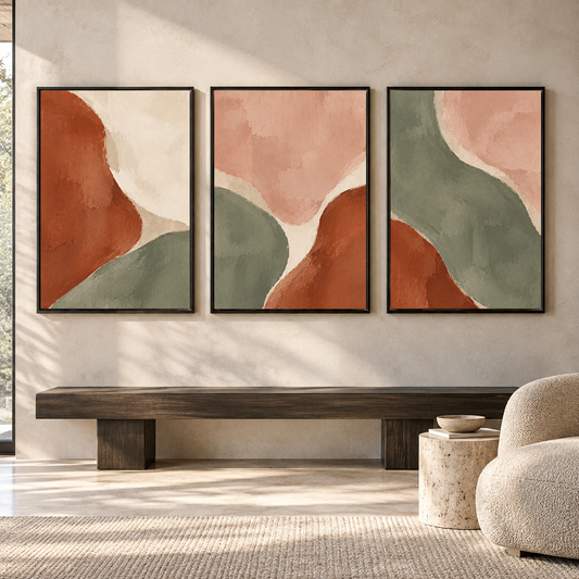 Terracotta Sage Organic Abstract Canvas Wall Art Set of 3