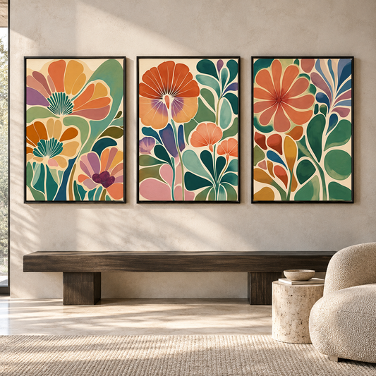 Colorful Modern Floral Canvas Wall Art Set of 3