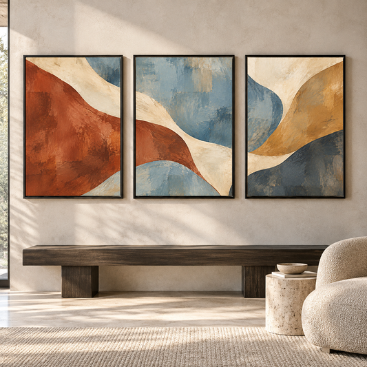 Earthy Modern Abstract Canvas Wall Art Set of 3