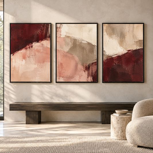 Burgundy Blush Abstract Canvas Wall Art Set of 3