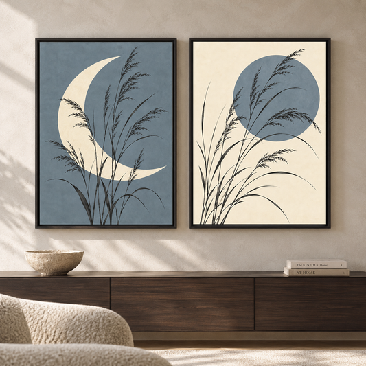 Moonlit Grass Canvas Wall Art Set of 2 for Calm Modern Interiors