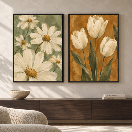 Daisy and Tulip Canvas Wall Art Set of 2