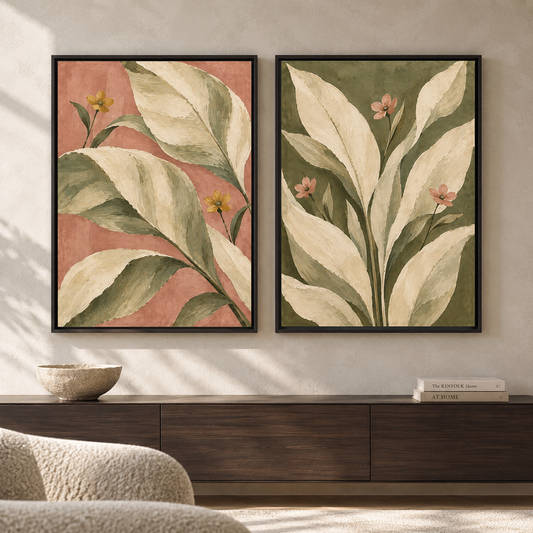 Botanical Leaf Canvas Wall Art Set of 2