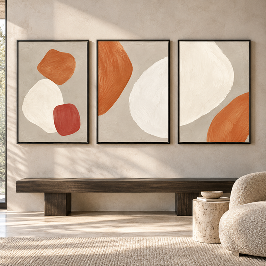 Warm Terracotta Minimalist Abstract Canvas Wall Art Set of 3