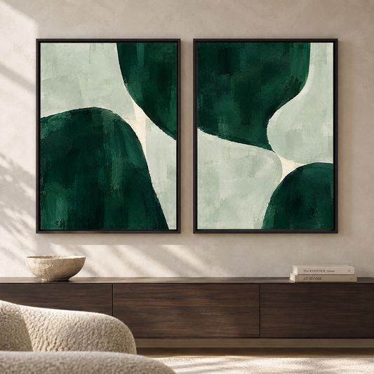 Green Abstract Wall Art Set of 2 Modern Paintings
