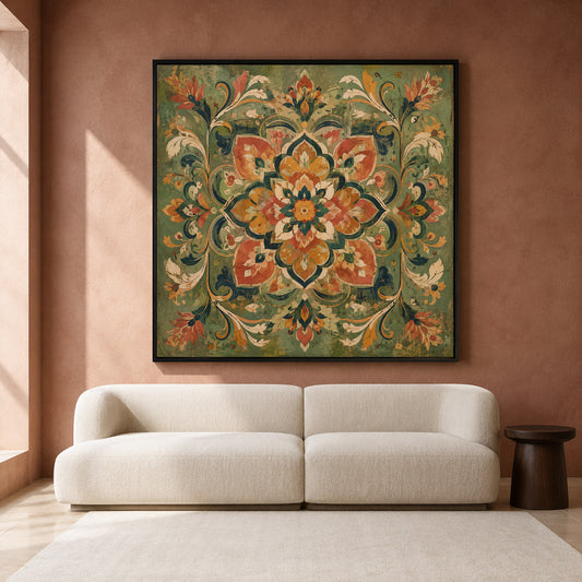 Sage Garden Medallion Vintage Indian Floral Ornamental Wall Art