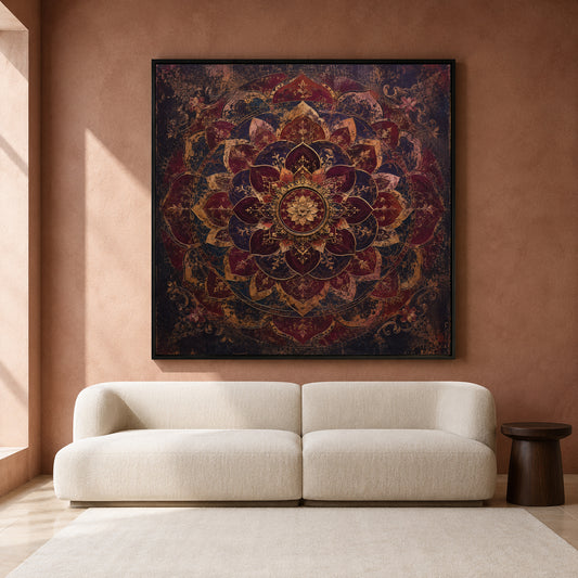 Midnight Ruby Mandala Vintage Indian Ornamental Floral Wall Art
