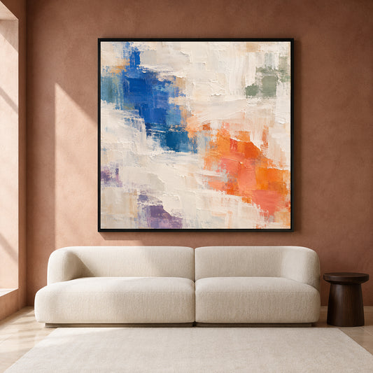 Color Fields Textured Abstract Canvas Art with Geometric Brushwork