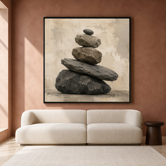 Balanced Stones Neutral Textured Modern Canvas Wall Art