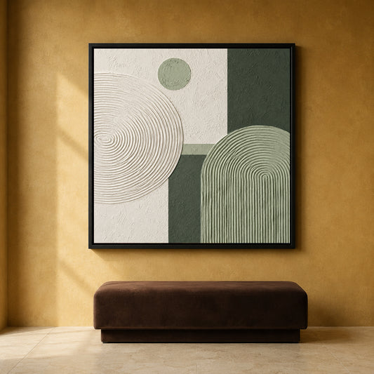 Sage Green Geometric Abstract Canvas Art with Textured Modern Shapes
