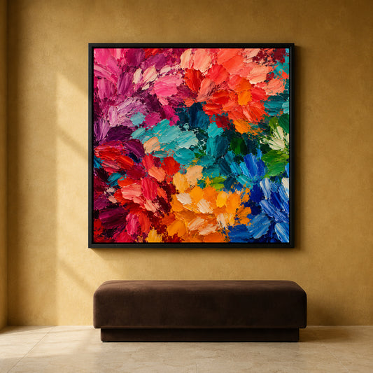 Colorful Floral Abstract Canvas Art with Vibrant Textured Flowers