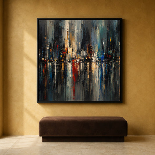 Abstract Cityscape Canvas Art with Urban Skyline Reflections