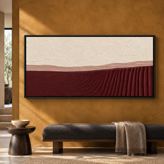 Burgundy Flow Textured Abstract Panoramic Canvas Art