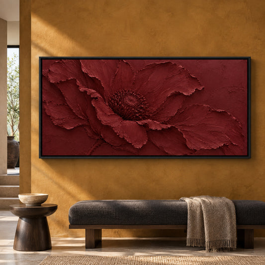 Burgundy Floral Textured Canvas Art with Sculptural Petals
