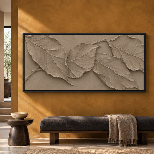 Monochrome Taupe Botanical Relief Panoramic Canvas Art