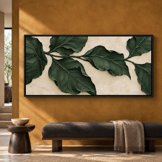 Forest Green Botanical Relief Panoramic Textured Canvas Art