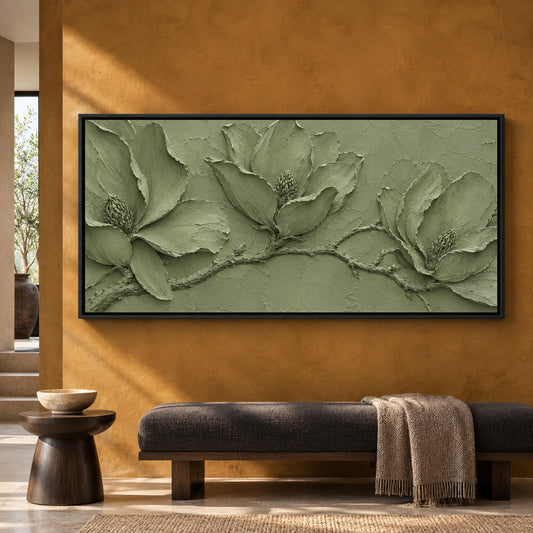 Sage Magnolia Relief Panoramic Textured Botanical Canvas Art