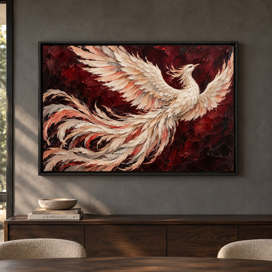 Crimson Phoenix Textured Bird Canvas Art
