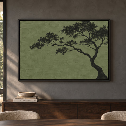 Minimal Olive Tree Silhouette Textured Canvas Art