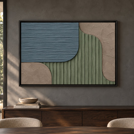 Sage Green and Slate Blue Geometric Textured Canvas Art