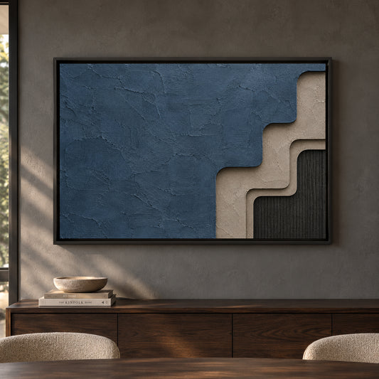 Layered Blue and Taupe Geometric Textured Canvas Art