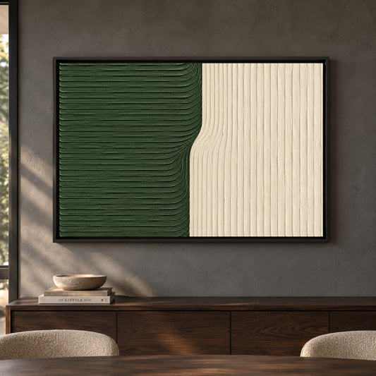 Forest Green and Ivory Flow Textured Abstract Canvas Art