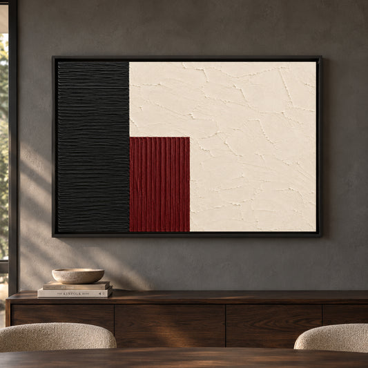 Black Arc and Ivory Sculptural Textured Canvas Art