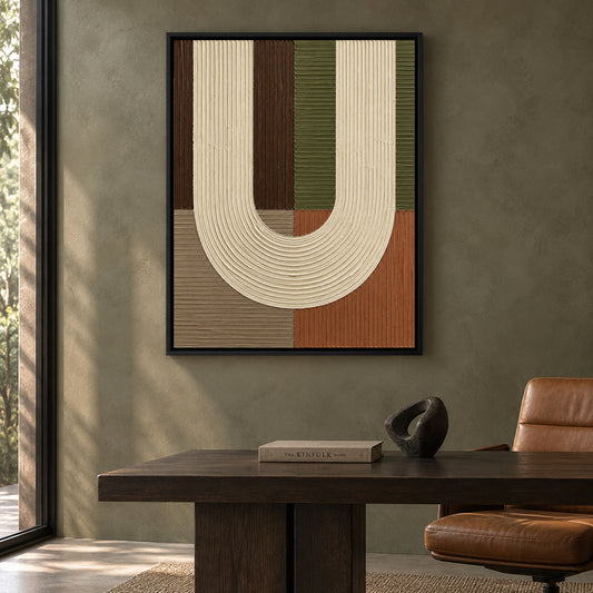 Sculptural U Form Earth Tone Textured Abstract Canvas Art