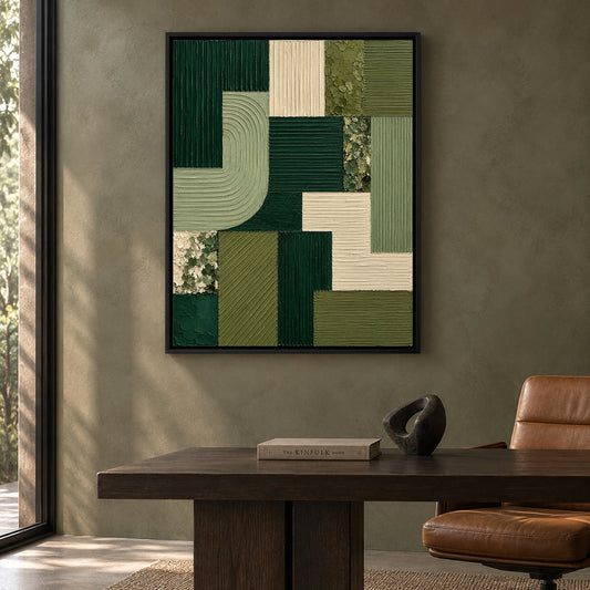 Emerald Green Geometric Textured Abstract Canvas Art
