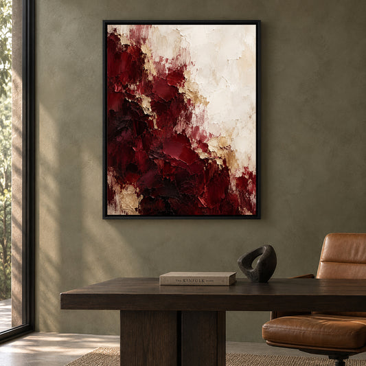 Burgundy Fracture Textured Abstract Canvas Art