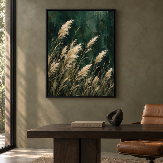 Emerald Pampas Grass Textured Botanical Canvas Art