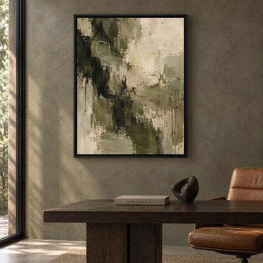 Olive Green Neutral Abstract Textured Canvas Art