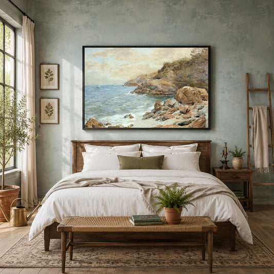 Vintage Coastal Landscape Canvas Wall Art