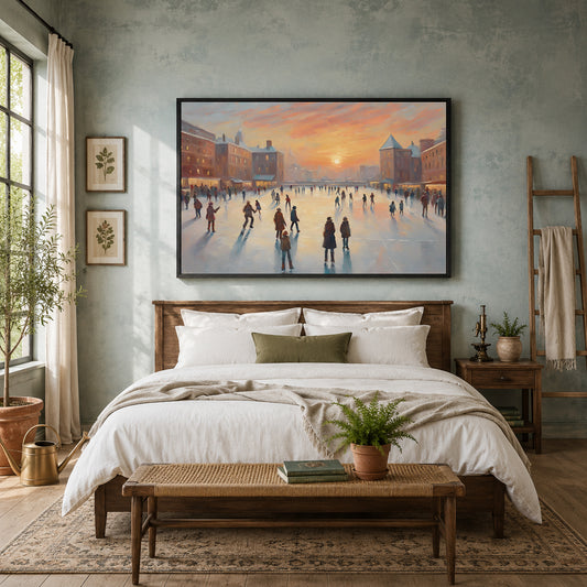 Vintage Winter Ice Skating Canvas Wall Art