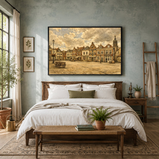 Vintage European Town Square Canvas Wall Art
