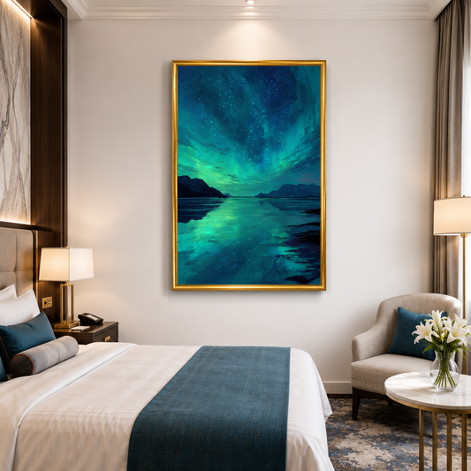 Aurora Borealis Canvas Wall Art Northern Lights Lake Painting