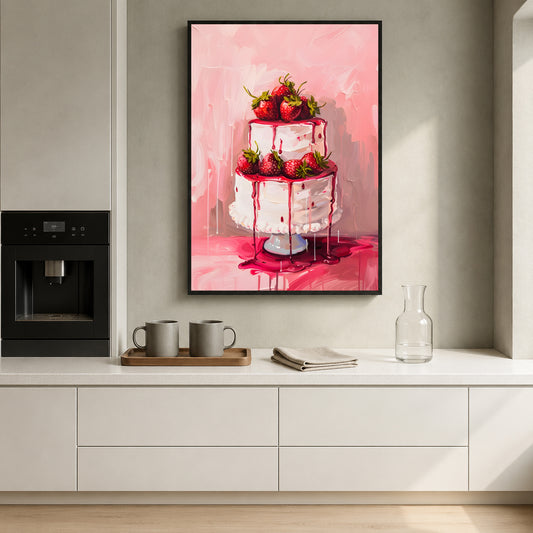 Strawberry Cake Wall Art for Modern Dessert Canvas Print