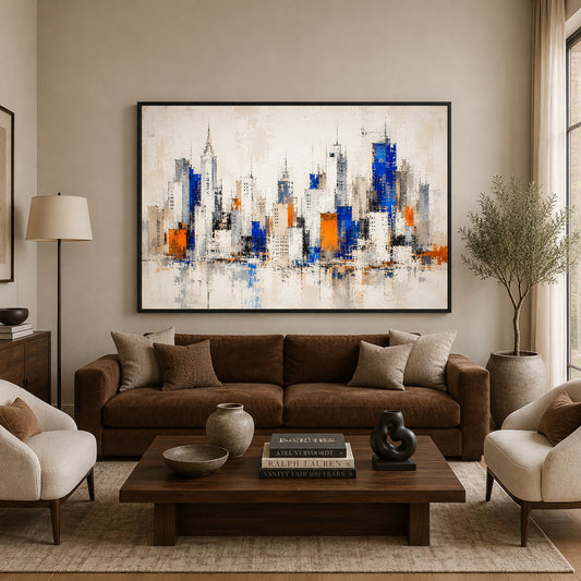 Modern Manhattan Skyline Canvas Art in Blue and Orange