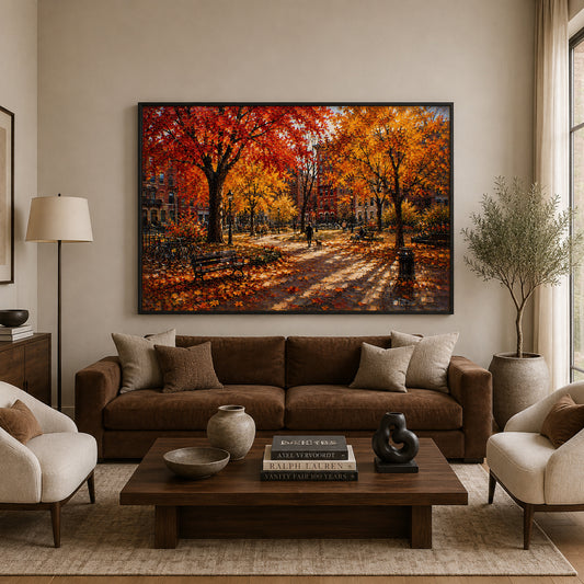 Golden Autumn City Park Landscape Canvas Wall Art