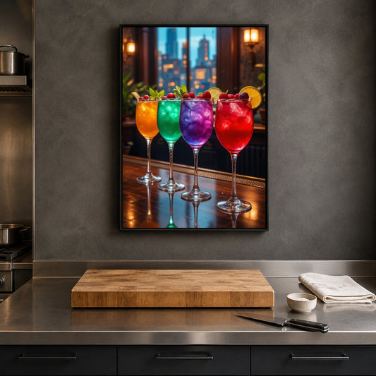 Colorful Cocktail Glasses Wall Art for Home Bar & Kitchen