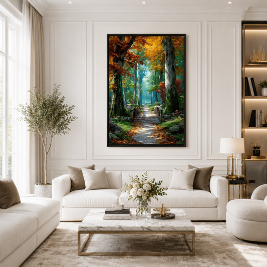 Enchanted Forest Path Canvas Wall Art Vertical Nature Painting