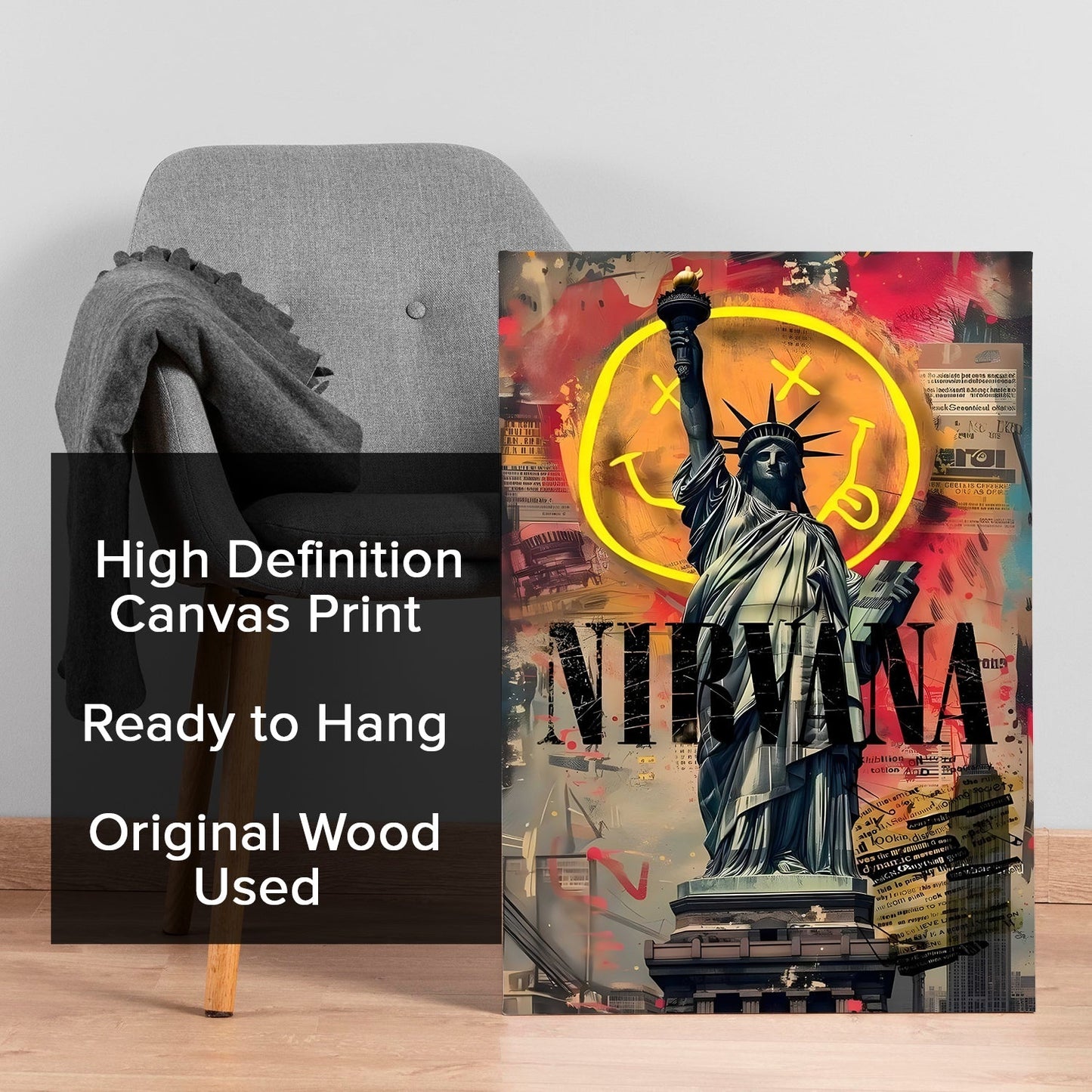 Grunge Liberty Wall Art Painting for Urban Modern Decor