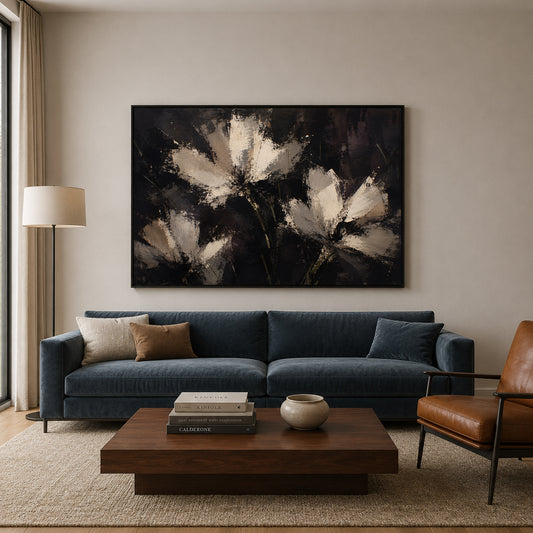 Midnight Bloom Textured Floral Abstract Canvas Art