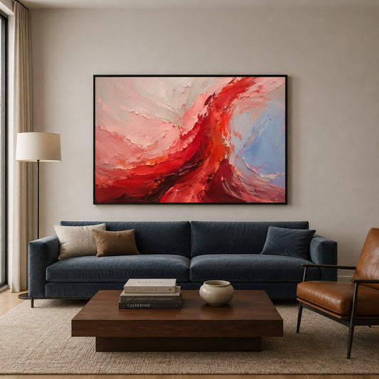 Crimson Current Expressive Abstract Canvas Wall Art