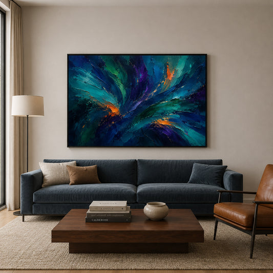 Teal Blue Modern Brushstroke Canvas Art